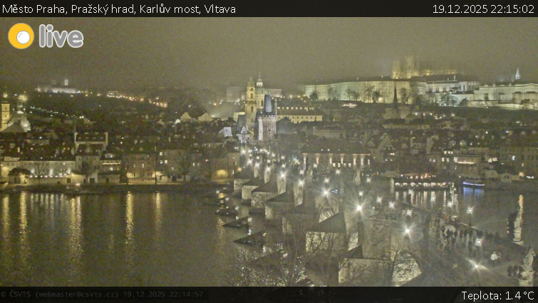 Město Praha - Pražský hrad, Karlův most, Vltava - 19.12.2025 v 22:15