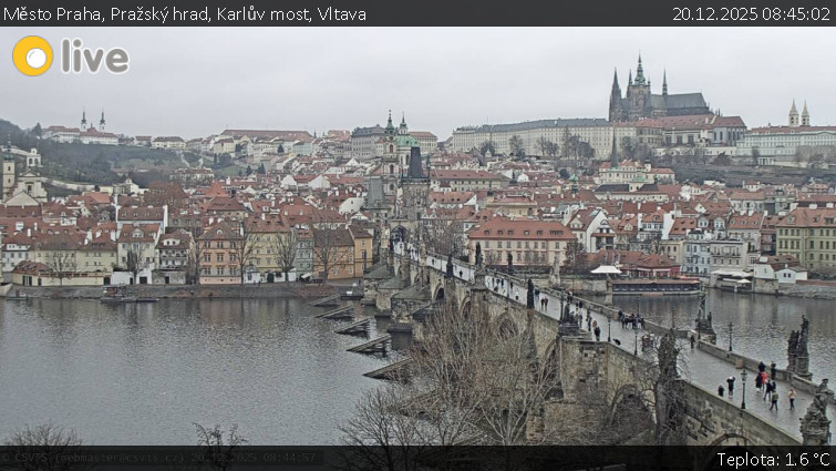 Město Praha - Pražský hrad, Karlův most, Vltava - 20.12.2025 v 08:45