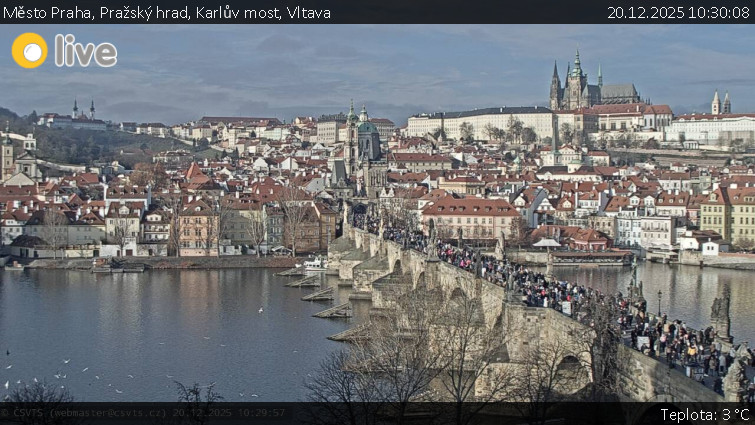 Město Praha - Pražský hrad, Karlův most, Vltava - 20.12.2025 v 10:30