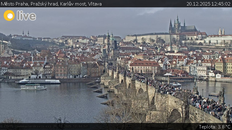 Město Praha - Pražský hrad, Karlův most, Vltava - 20.12.2025 v 12:45