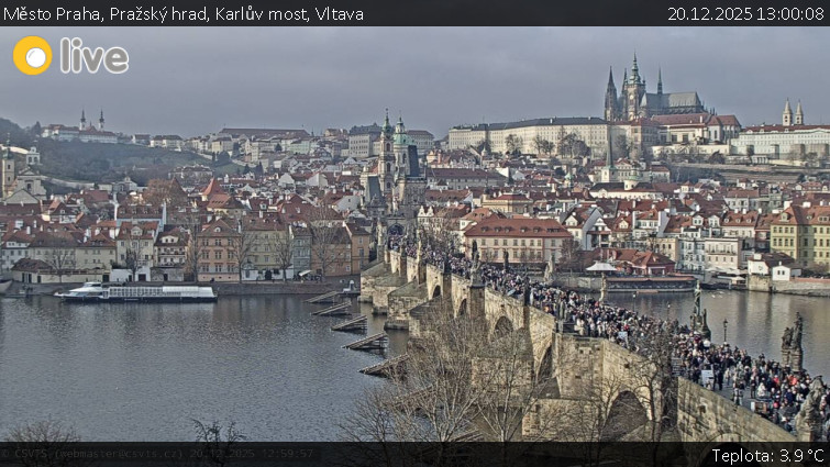 Město Praha - Pražský hrad, Karlův most, Vltava - 20.12.2025 v 13:00
