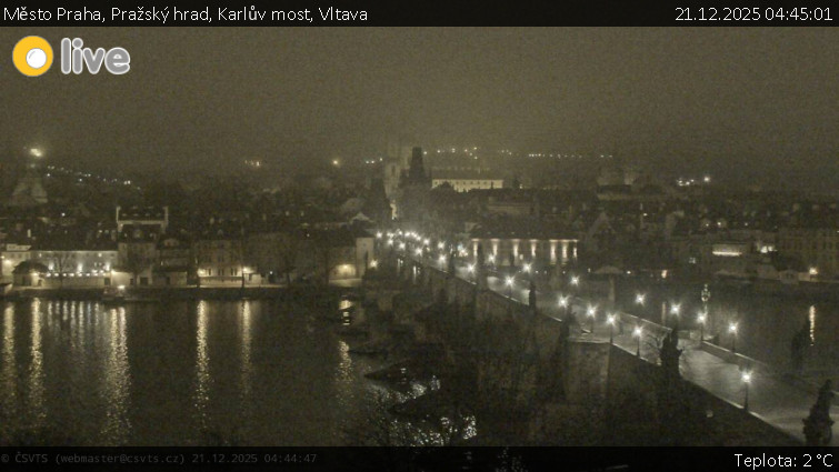 Město Praha - Pražský hrad, Karlův most, Vltava - 21.12.2025 v 04:45