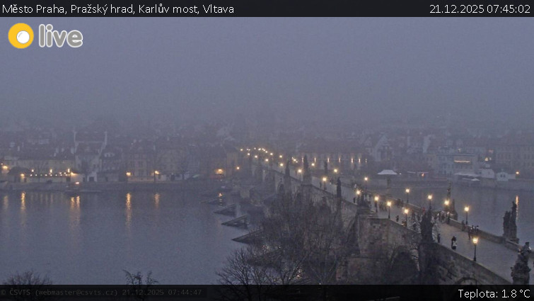 Město Praha - Pražský hrad, Karlův most, Vltava - 21.12.2025 v 07:45