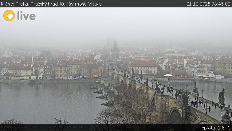 Město Praha - Pražský hrad, Karlův most, Vltava - 21.12.2025 v 08:45