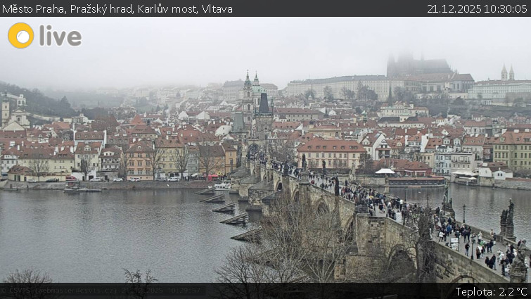 Město Praha - Pražský hrad, Karlův most, Vltava - 21.12.2025 v 10:30