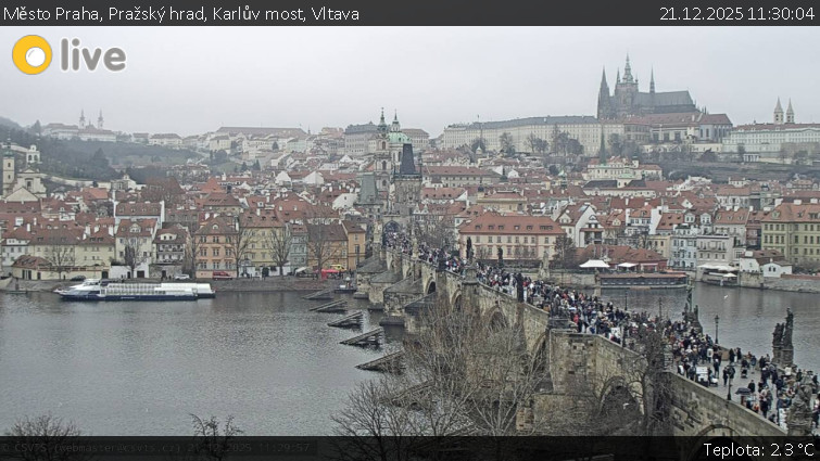 Město Praha - Pražský hrad, Karlův most, Vltava - 21.12.2025 v 11:30