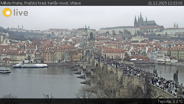 Město Praha - Pražský hrad, Karlův most, Vltava - 21.12.2025 v 12:15