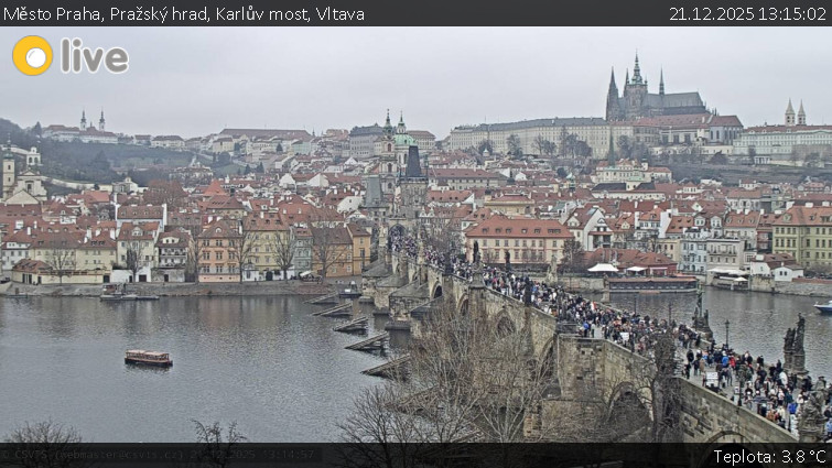 Město Praha - Pražský hrad, Karlův most, Vltava - 21.12.2025 v 13:15