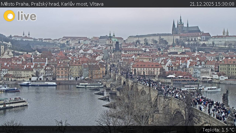 Město Praha - Pražský hrad, Karlův most, Vltava - 21.12.2025 v 15:30