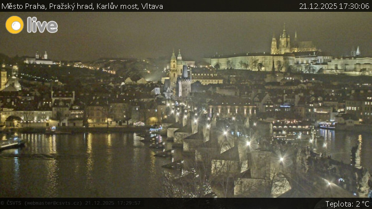 Město Praha - Pražský hrad, Karlův most, Vltava - 21.12.2025 v 17:30