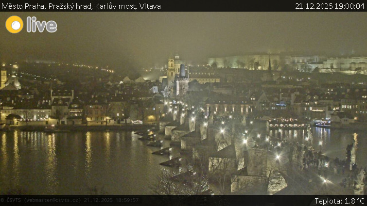 Město Praha - Pražský hrad, Karlův most, Vltava - 21.12.2025 v 19:00