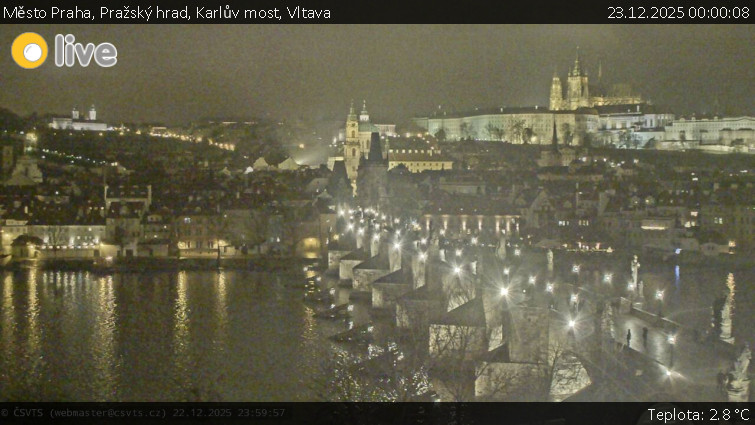 Město Praha - Pražský hrad, Karlův most, Vltava - 23.12.2025 v 00:00