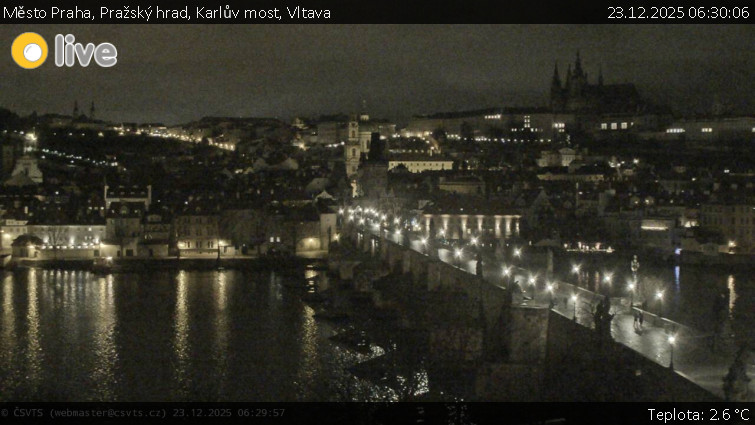Město Praha - Pražský hrad, Karlův most, Vltava - 23.12.2025 v 06:30