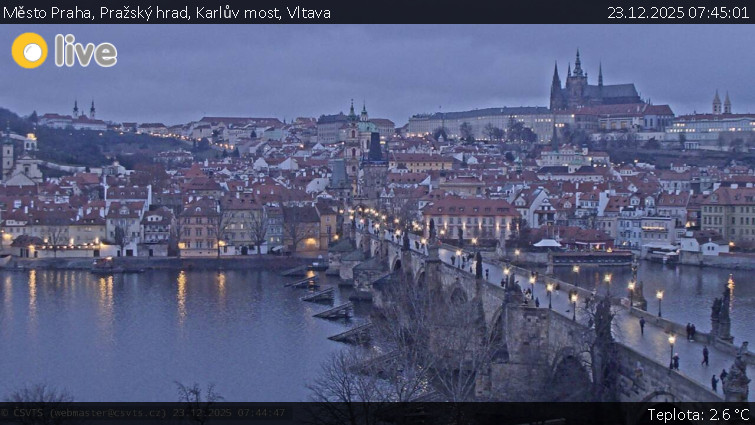 Město Praha - Pražský hrad, Karlův most, Vltava - 23.12.2025 v 07:45