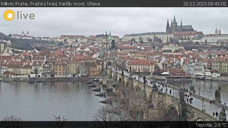 Město Praha - Pražský hrad, Karlův most, Vltava - 23.12.2025 v 08:45