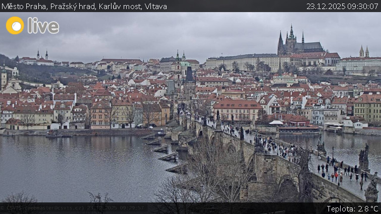 Město Praha - Pražský hrad, Karlův most, Vltava - 23.12.2025 v 09:30