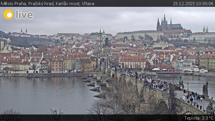 Město Praha - Pražský hrad, Karlův most, Vltava - 23.12.2025 v 10:30
