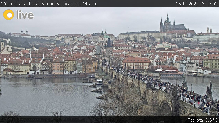 Město Praha - Pražský hrad, Karlův most, Vltava - 23.12.2025 v 13:15