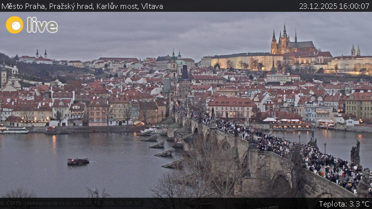 Město Praha - Pražský hrad, Karlův most, Vltava - 23.12.2025 v 16:00
