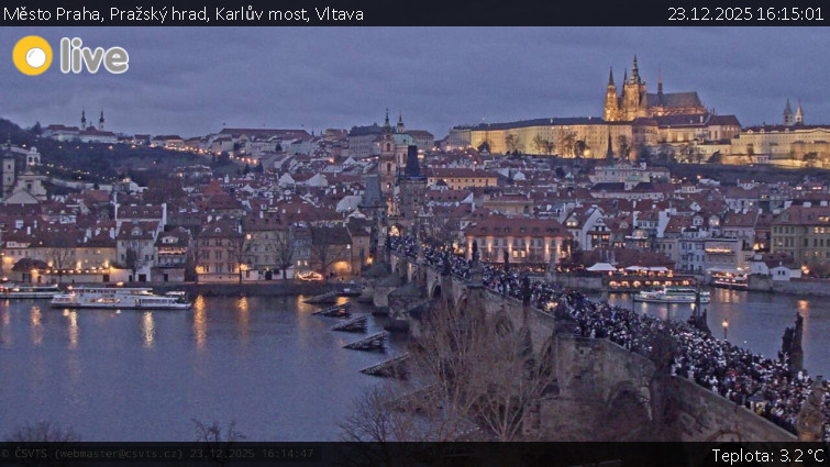 Město Praha - Pražský hrad, Karlův most, Vltava - 23.12.2025 v 16:15