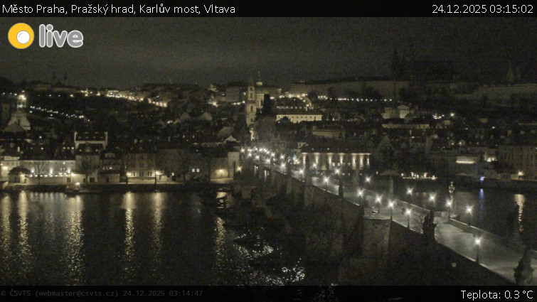 Město Praha - Pražský hrad, Karlův most, Vltava - 24.12.2025 v 03:15