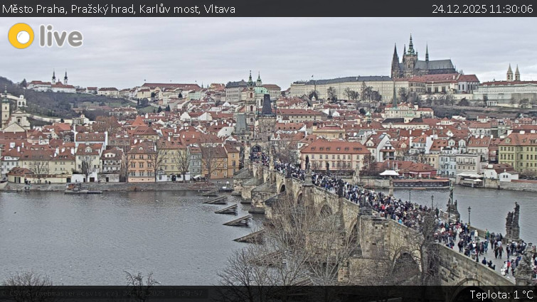 Město Praha - Pražský hrad, Karlův most, Vltava - 24.12.2025 v 11:30