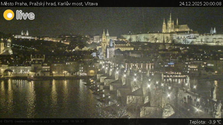 Město Praha - Pražský hrad, Karlův most, Vltava - 24.12.2025 v 20:00
