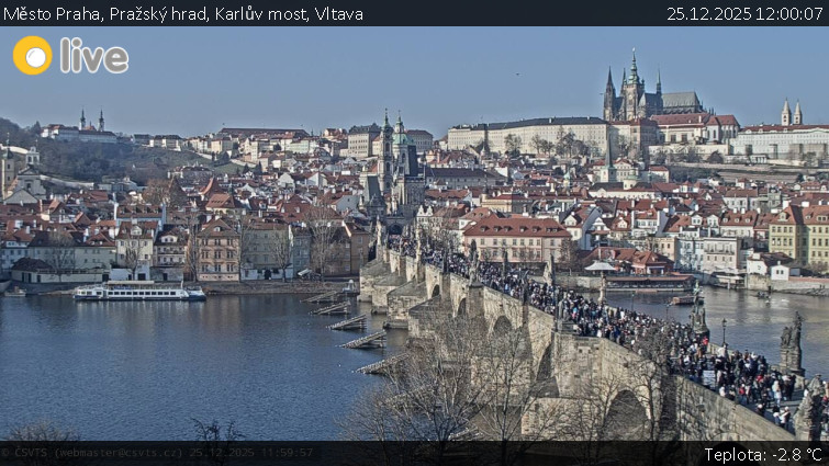 Město Praha - Pražský hrad, Karlův most, Vltava - 25.12.2025 v 12:00