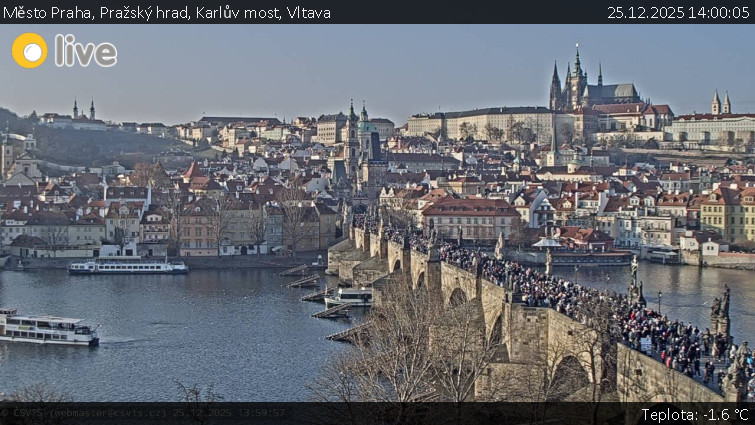 Město Praha - Pražský hrad, Karlův most, Vltava - 25.12.2025 v 14:00