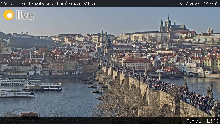 Město Praha - Pražský hrad, Karlův most, Vltava - 25.12.2025 v 14:15