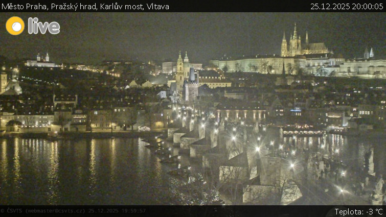 Město Praha - Pražský hrad, Karlův most, Vltava - 25.12.2025 v 20:00