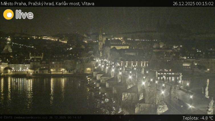 Město Praha - Pražský hrad, Karlův most, Vltava - 26.12.2025 v 00:15