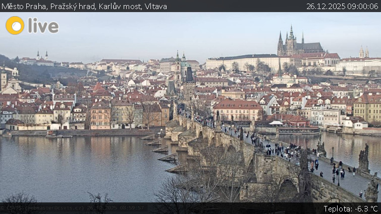 Město Praha - Pražský hrad, Karlův most, Vltava - 26.12.2025 v 09:00