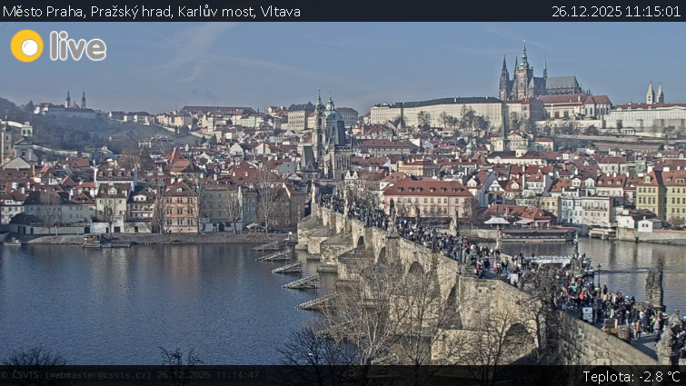 Město Praha - Pražský hrad, Karlův most, Vltava - 26.12.2025 v 11:15