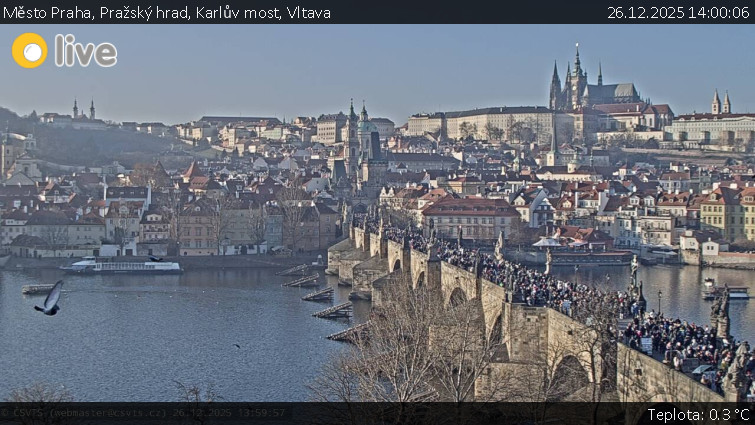 Město Praha - Pražský hrad, Karlův most, Vltava - 26.12.2025 v 14:00