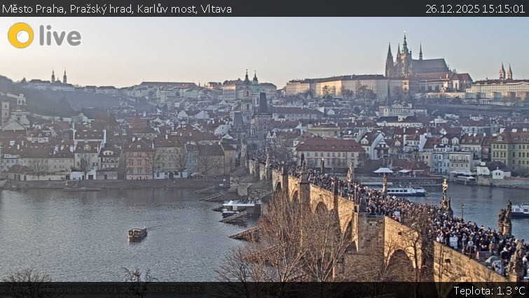 Město Praha - Pražský hrad, Karlův most, Vltava - 26.12.2025 v 15:15