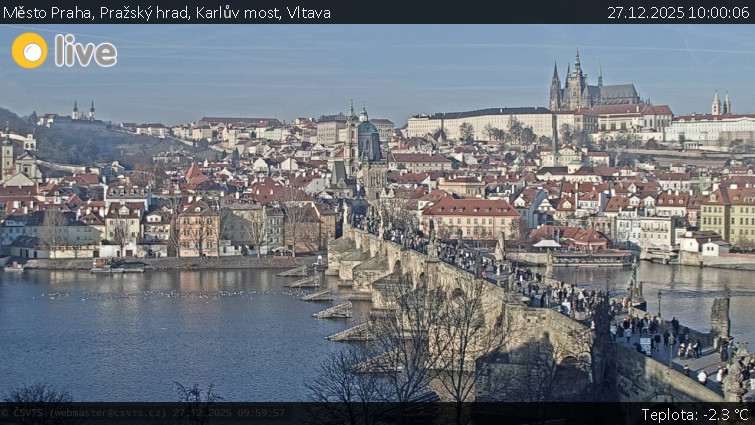 Město Praha - Pražský hrad, Karlův most, Vltava - 27.12.2025 v 10:00