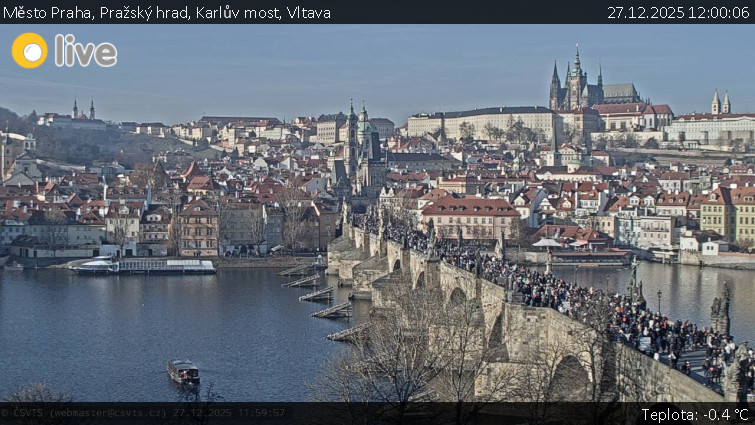 Město Praha - Pražský hrad, Karlův most, Vltava - 27.12.2025 v 12:00