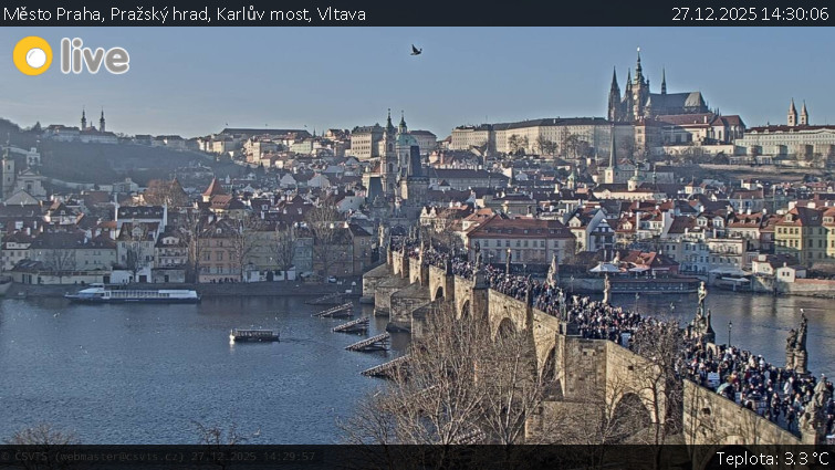 Město Praha - Pražský hrad, Karlův most, Vltava - 27.12.2025 v 14:30