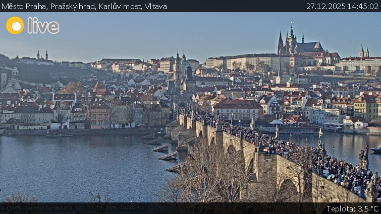 Město Praha - Pražský hrad, Karlův most, Vltava - 27.12.2025 v 14:45
