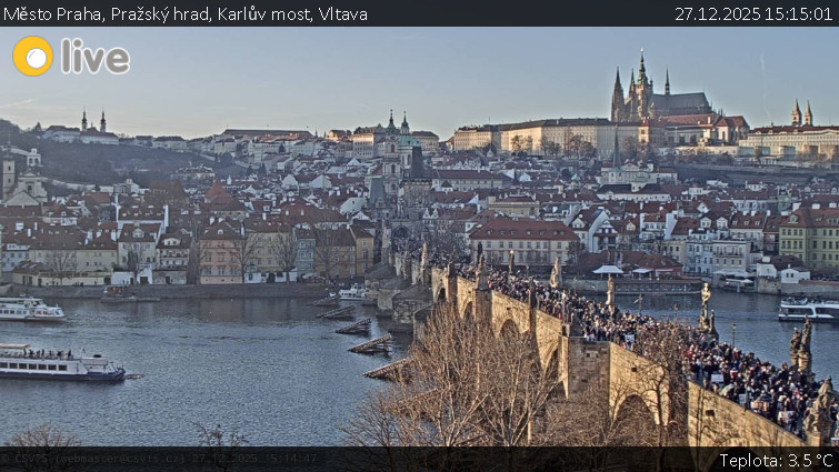 Město Praha - Pražský hrad, Karlův most, Vltava - 27.12.2025 v 15:15