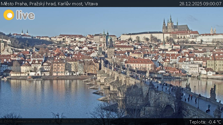 Město Praha - Pražský hrad, Karlův most, Vltava - 28.12.2025 v 09:00