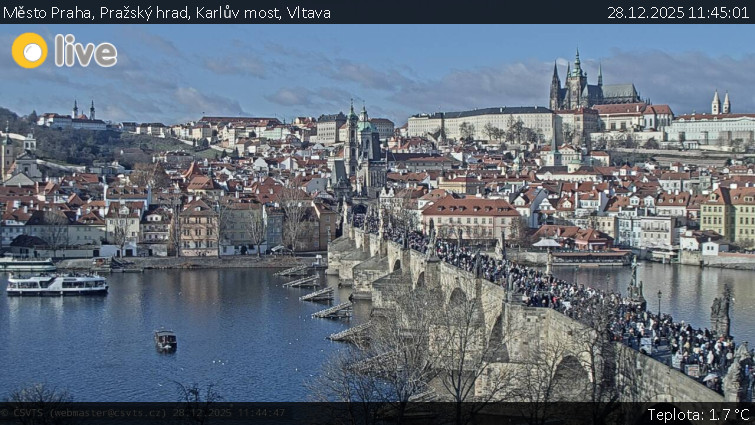 Město Praha - Pražský hrad, Karlův most, Vltava - 28.12.2025 v 11:45