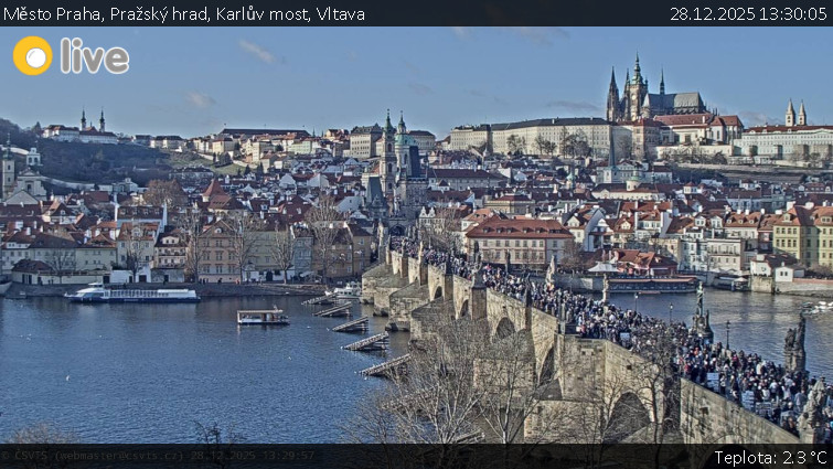 Město Praha - Pražský hrad, Karlův most, Vltava - 28.12.2025 v 13:30