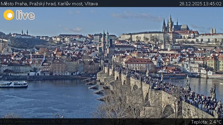 Město Praha - Pražský hrad, Karlův most, Vltava - 28.12.2025 v 13:45