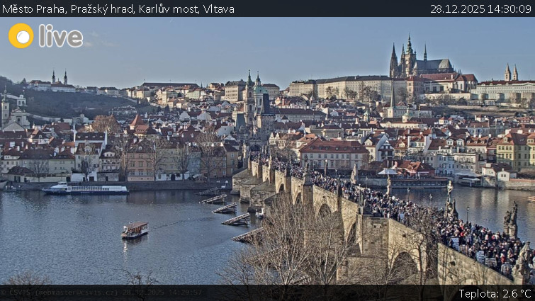 Město Praha - Pražský hrad, Karlův most, Vltava - 28.12.2025 v 14:30