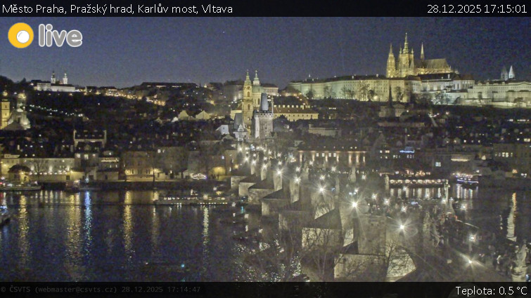 Město Praha - Pražský hrad, Karlův most, Vltava - 28.12.2025 v 17:15
