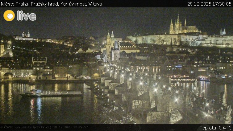 Město Praha - Pražský hrad, Karlův most, Vltava - 28.12.2025 v 17:30