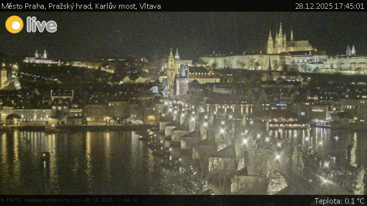 Město Praha - Pražský hrad, Karlův most, Vltava - 28.12.2025 v 17:45