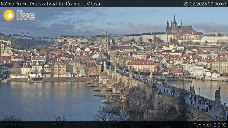 Město Praha - Pražský hrad, Karlův most, Vltava - 29.12.2025 v 09:00